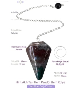 Sertifikalı Hint Akik Taşı Pandül Sarkaç Hem Pandül - Hem Kolye (Çok Renkli)