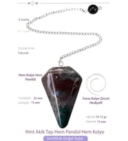 Sertifikalı Hint Akik Taşı Pandül Sarkaç Hem Pandül - Hem Kolye (Çok Renkli)