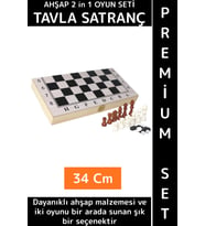 Özel Üretim Arkadaş Oyun Hediyelik Ahşap Kutulu Tavla Dama Satranç Kompakt Premium Oyun Seti 34 Cm