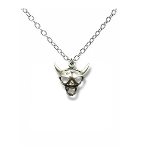 Kurukafa Boynuz Kolye  Gotik ve Asi Unisex Metal Aksesuar – 60 cm Zincir (Gümüş)