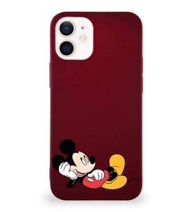 Apple iPhone 12 Mini Soft Premier Kapak Mickey Mouse-F Tasarımlı Silikon Kılıf - Mürdüm (Şeffaf)