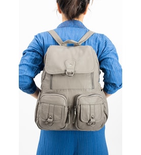 Yıkanmış Deri Sırt Çantası Gri (Model: 571-11-11E)