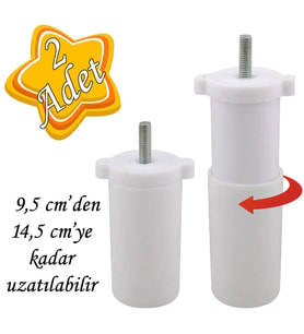 2 Adet Ayarlı Destek Ayağı 9.5 X 14.5 Cm Beyaz Gizli Mobilya Kanepe Baza Koltuk Ayakları Metrik 8 Civatalı İnce Diş