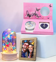 Size Özel Fotoğraflı Renkli Led Işıklı Fanus & İstiridye İnci Kolye Hediye Seti (Model 2)