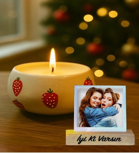 Kişiye Özel Fotoğraflı El Yapımı Çilek Mevsimi 3D Kabartmalı Cup Mum