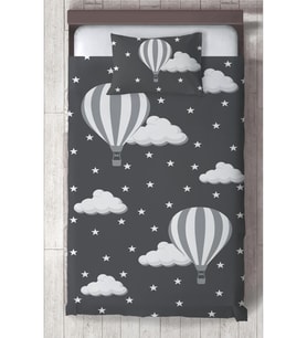 MEKTA HOME BEBEK VE ÇOCUK ODASI Bulutlu Yıldız ve Uçan Balon Desenli Yatak Örtüsü