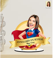 Kişiye Özel Yılın Anneler Günü Hediyesi Süper Anne Karikatür Ahşap Biblo