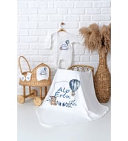 Pia Baby Premium %100 Pamuk İsme Özel Erkek Bebek Battaniye Tulum Hastane Çıkışı Hediye Set 5005-05 (Ekru)
