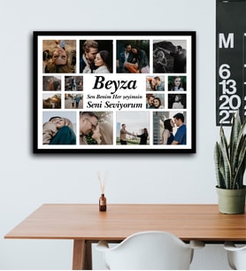 Kişiye Özel 16 Fotoğraflı ve İsimli Duvar Tablosu