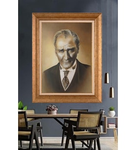 Altın Varaklı Çerçeveli Paspartulu Atatürk Tablo nh472 (Gold)