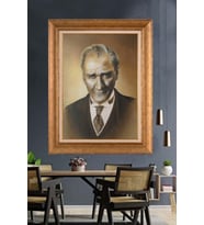 Altın Varaklı Çerçeveli Paspartulu Atatürk Tablo nh472 (Gold)