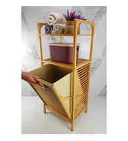 2 Organizer Raflı Ahşap Bambu Çek-Aç Kirli Sepeti