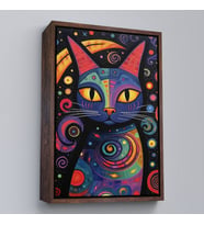 Çerçeveli Pablo Picasso Tarzı - Soyut Renkli Kedi Tablo (Beyaz)