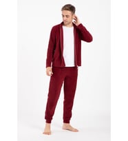 Erkek 6130-5 Ön Fermuarlı Manşetli Polar Takım BORDO