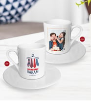 BK Gift Kişiye Özel Babalar Günü Hediyesi Fotoğraflı Türk Kahvesi Fincanı-72 (Beyaz)