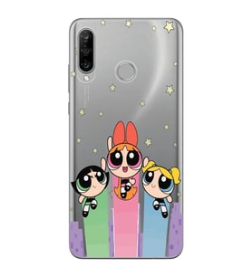 Huawei P30 Lite Uyumlu Powerpuff Girls Desenli Şeffaf Telefon Kılıfı