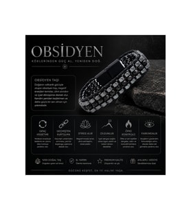 Sertifikalı Obsidyen Disk Model Doğal Taş Erkek Bileklik Kilitli Kapama