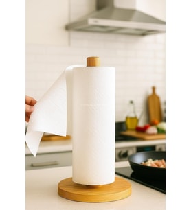 Bambu Kağıt Havluluk Doğal Ahşap Mutfak Tezgahı İçin Dikey Kağıt Havlu Standı Modern Şık Tasarım Dayanıklı Kolay Temizlenir Kaymaz Tabanlı Pratik Kağıt Havlu Tutucu Organizer (Yuvarlak)