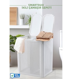 SmartDuo İki Bölmeli Çamaşır Sepeti 84Lt.