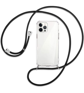 Teknomoda Apple iPhone 12 PRO Kılıf Boyun Omuz Askılı iPli Anti Şok Köşe Korumalı Şeffaf Silikon (Siyah)