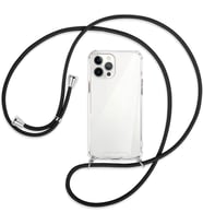 Teknomoda Apple iPhone 12 PRO Kılıf Boyun Omuz Askılı iPli Anti Şok Köşe Korumalı Şeffaf Silikon (Siyah)