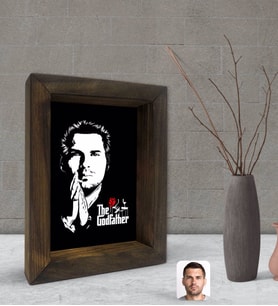 BK Gift Kişiye Özel Godfather Baba Silüet Tasarımlı Dekoratif Doğal Masif Ahşap Çerçeve 15x20cm-1 (Beyaz)