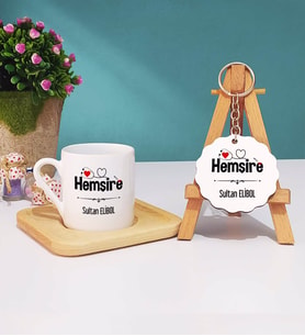 Hemşire Türk Kahvesi Fincanı Ahşap Altlıklı ve Anahtarlık