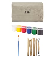 Beyaz Seramik Hamuru 2 kg Kil Ebeşuar Seti 6x15 ml Akrilik Seti Düz Fırça Seramik Kili Oyun Hamuru