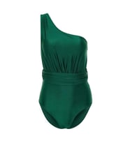 Kadın Moda Dikme Kap Askılı Brazilian Yaka Yeşil Tek Omuz Drapeli Regular Mayo