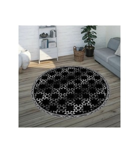 Eliana Home Baskılı, Yıkanabilir Kaymaz Taban Yuvarlak Halı LNA7313-SD1113 120x120 cm (Siyah)
