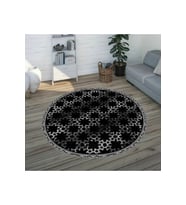 Eliana Home Baskılı, Yıkanabilir Kaymaz Taban Yuvarlak Halı LNA7313-SD1113 120x120 cm (Siyah)