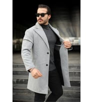 Slim Fit Astarlı Uzun Kaşe Kaban (Gri)