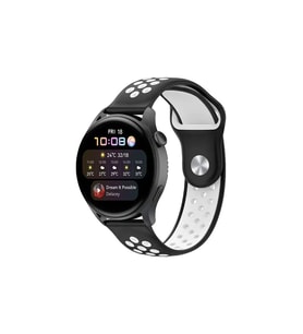 Watch 22mm Spor Delikli Kordon - Siyah-Beyaz