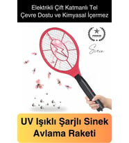 Şarjlı Elektrikli Sivrisinek Öldürücü Sinek Raketi UV Işıklı Haşere Böcek Öldüren Sineklik Aleti