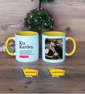 Kız Kardeş Kupa Bardak Sarı Fotoğraflı Kız Kardeşe Doğum Günü Hediyesi