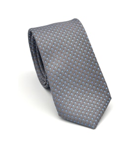 Mavi Nokta Desenli Gri Dokuma Kumaş Mendilli Slim Fit Kravat // SDK-2510-4
