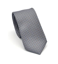Mavi Nokta Desenli Gri Dokuma Kumaş Mendilli Slim Fit Kravat // SDK-2510-4