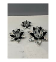Dekoratif Kristal Cam Üçlü Cam Lotus Mumluk Siyah