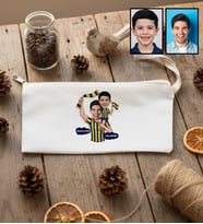 Kişiye Özel Karikatürlü Sarı Lacivert Taraftar Baba Oğul Kalemlik Ham Bez Babalar Günü Hediyesi
