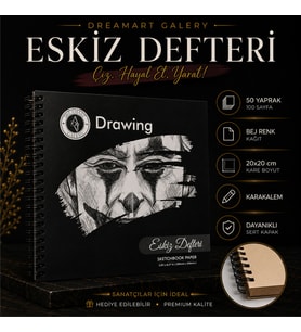 Dreamart Galery Eskiz Defteri 20X20 cm 50 Yaprak Bej Kağıt Spiralli Sert Kapak Karakalem Çizim Defteri