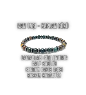 SERTİFİKALI Kan Taşı Kaplan Gözü Doğal Taş Bileklik  6mm Misinalı