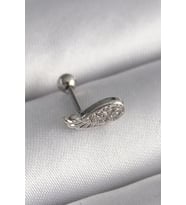 316L Çelik Gümüş Renk Zirkon Taşlı Kanat Tragus Piercing - TJ-PR1269