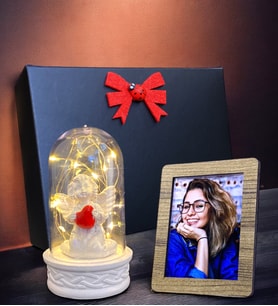 Kişiye Özel Fotoğraflı Led Işıklı Fanus, Siyah Hediye Kutusunda (Model 1)