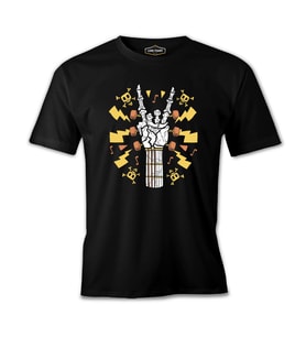 Skeleton Hand Making Rock Sign Thunder Siyah Erkek Tshirt