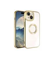 Apple iPhone 15 Uyumlu Kılıf Kamera Korumalı Logo Gösteren Zore Omega Kapak (Gold)