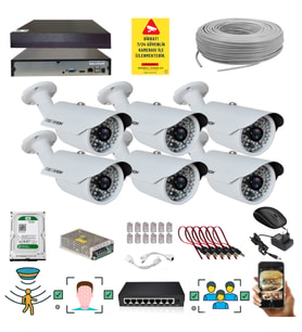 6 Kameralı 5 Mp 1940P Sensör 6 Megapiksel Sony Lens Metal Kasa Ip Güvenlik Kamerası Seti 748ip-6