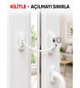 Pencere Açılma Emniyet Kilidi Beyaz Kablolu Anahtarlı Çocuk Güvenlik Aparatı