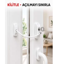 Pencere Açılma Emniyet Kilidi Beyaz Kablolu Anahtarlı Çocuk Güvenlik Aparatı