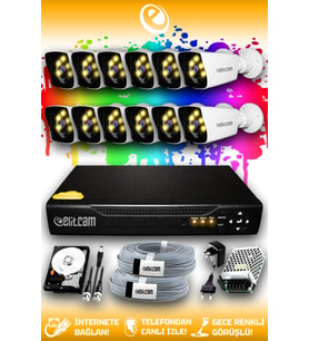 ELITCAM 12 Kameralı Kare 12 Dış Kamera Set 2 TB HDD Full HD Renkli Gece Görüşlü Güvenlik Kamerası Sistemi