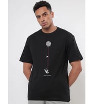 Erkek Baskılı T-Shirt Kısa Kol Bisiklet Yaka Regular Fit Rahat Kalıp Tişört - Siyah